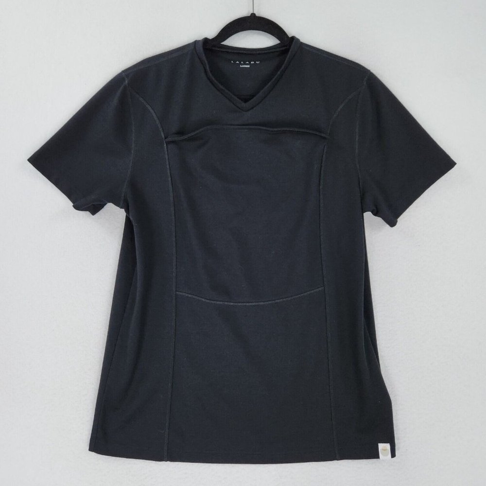 Lalabu Shirt Mens Large Black Dad Baby Carrier Kangaroo Pouch Soothing Tee